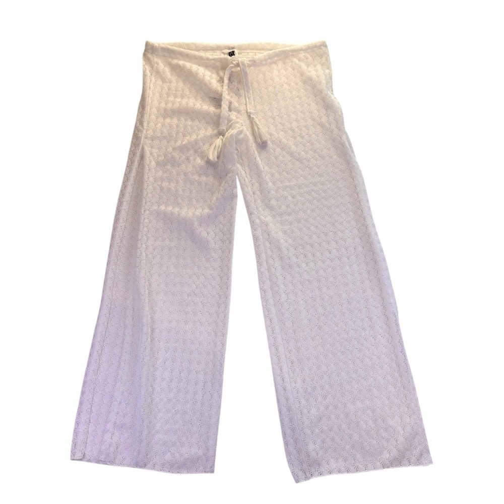 BECCA by Rebecca Virtue White Crochet Lace Beach Cover Up Pants S NWT Split Leg